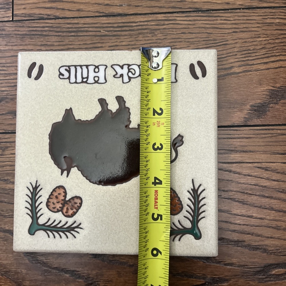 Mighty Buffalo Bison Masterworks Trivet Black Hill Ceramic Art Tile 6" Pinecones - Picture 4 of 4